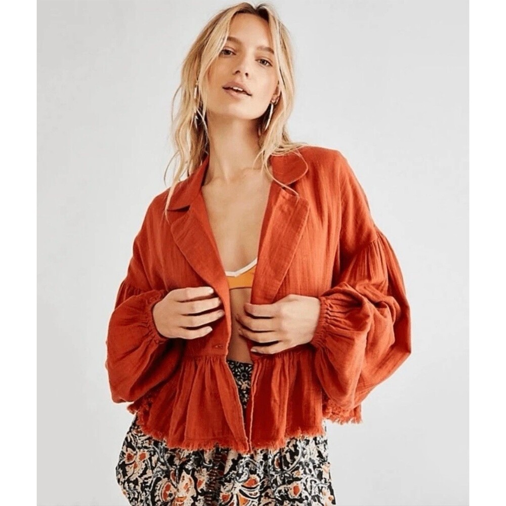 Free People Lyra Tiered Bed Jacket Coastal Cowgirl Cottagecore Rust S